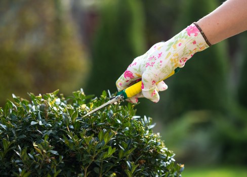 Gardener with tools at a suburban Upminster front garden